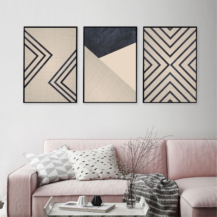 Beige & Black Geometric Abstract Wall Art Set of 3