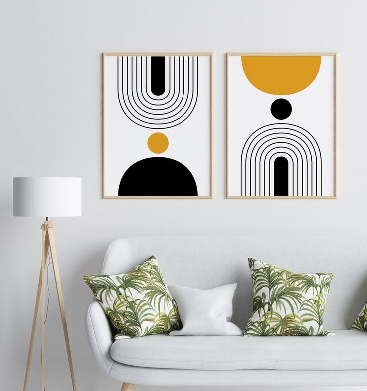 Black Botanical Circle Wall Art Set of 2