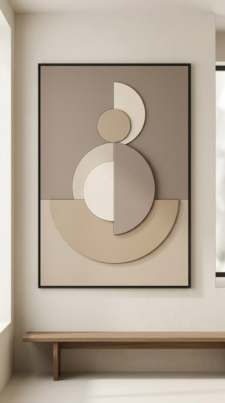 Minimalist Beige Geometric Circle Wall Art