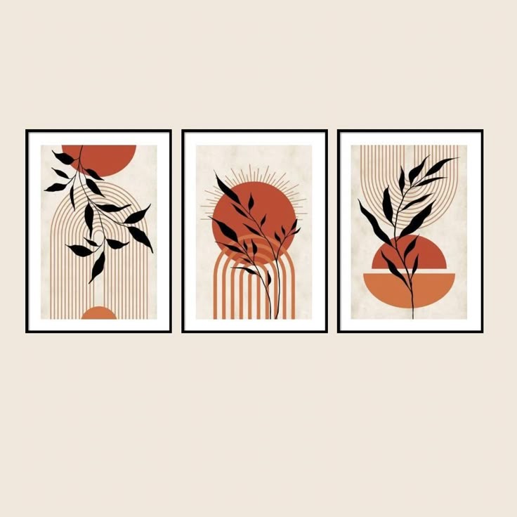 modern black & beige abstract wall art seti of 3