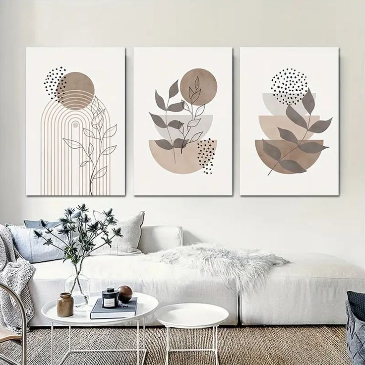 Neutral Abstract Botanical Wall Art Set of 3