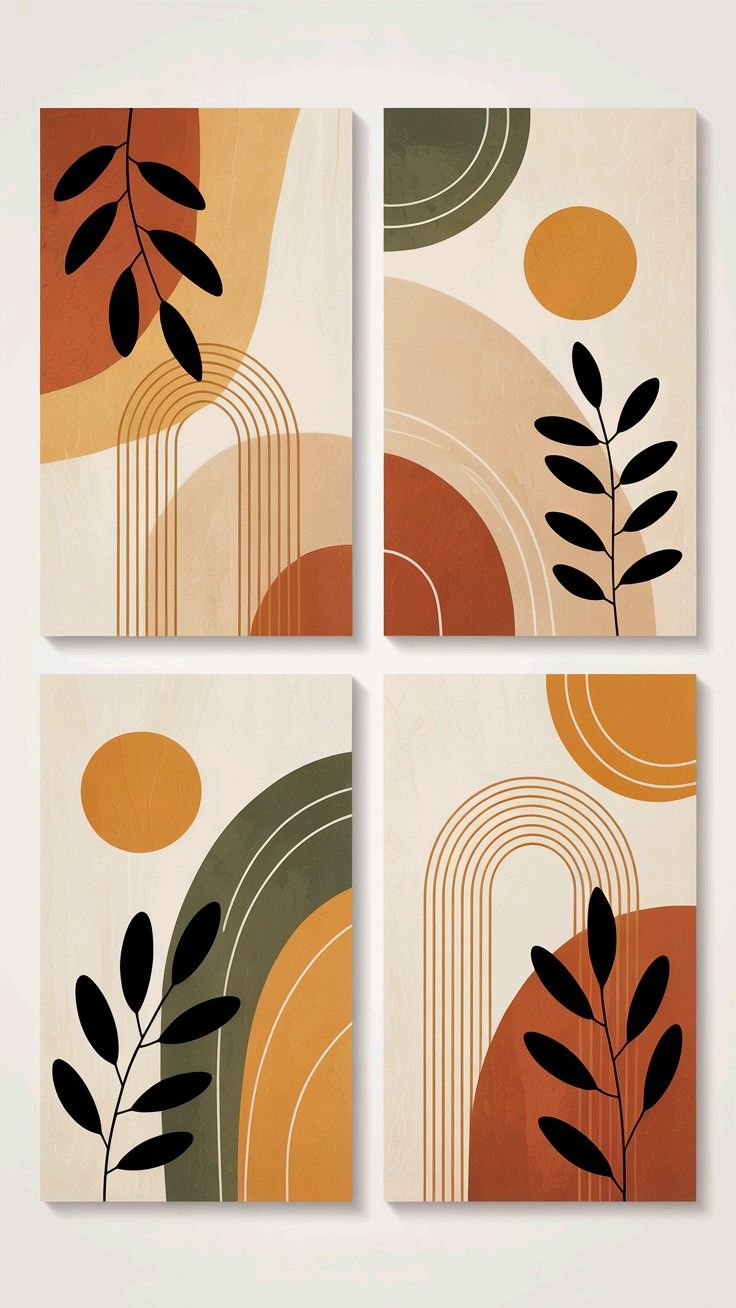 Terracotta Sun & Leaf Wall Art Set of 4