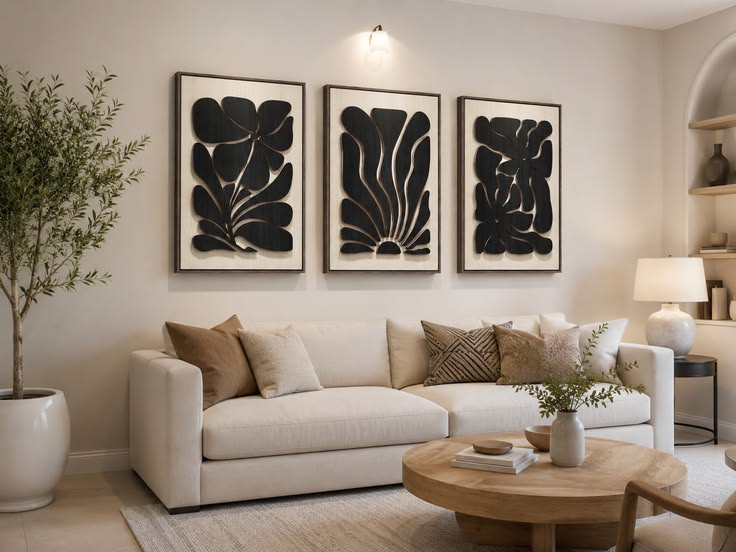 Black Botanical 3D Wood Wall Art Set of 3
