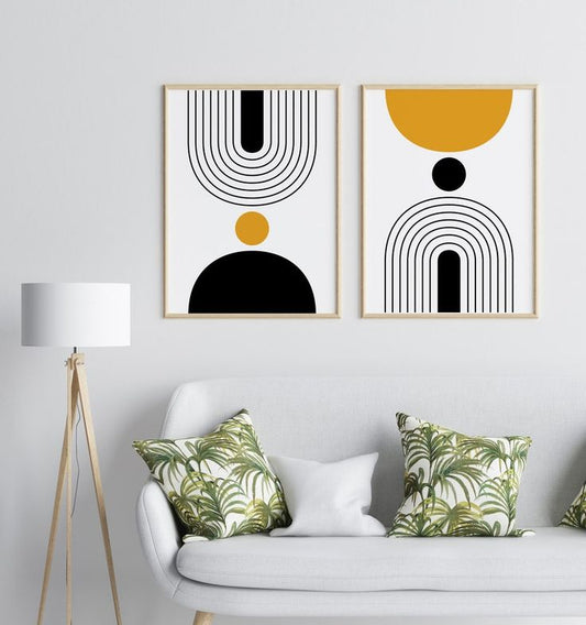 Black Botanical Circle Wall Art Set of 2