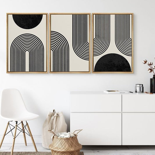 Black & White Geometric Line Wall Art Set of 3