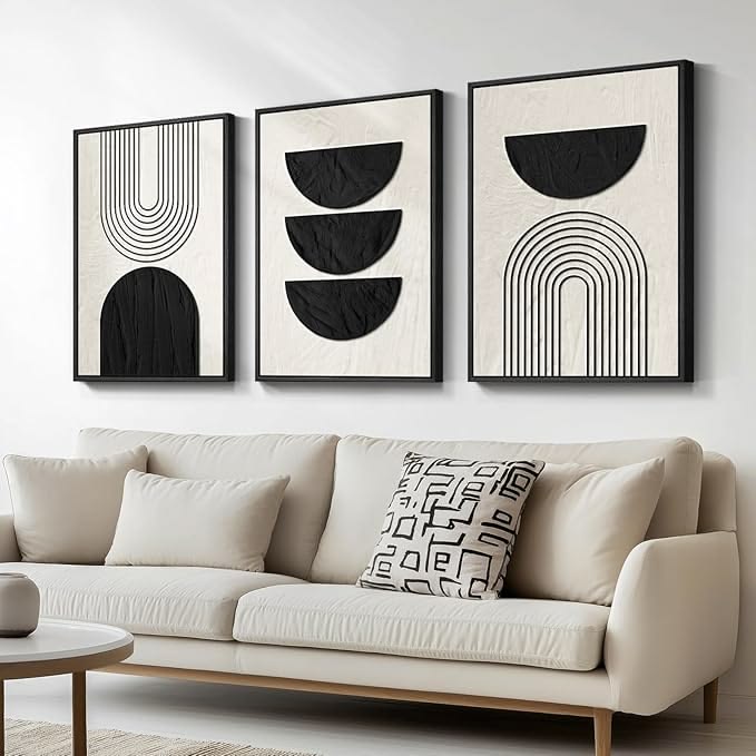 Black & White Minimalist Geometric Wall Art Set
