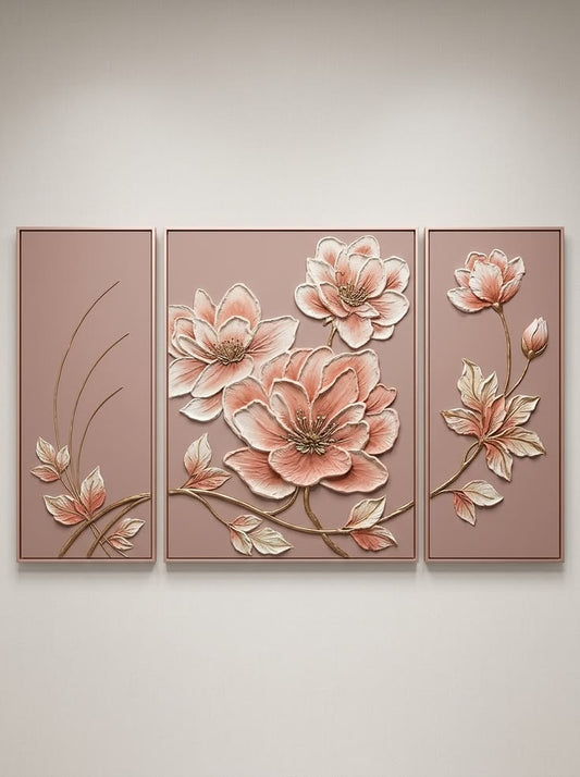 Blush Blossom 3-Piece Floral Wall Art