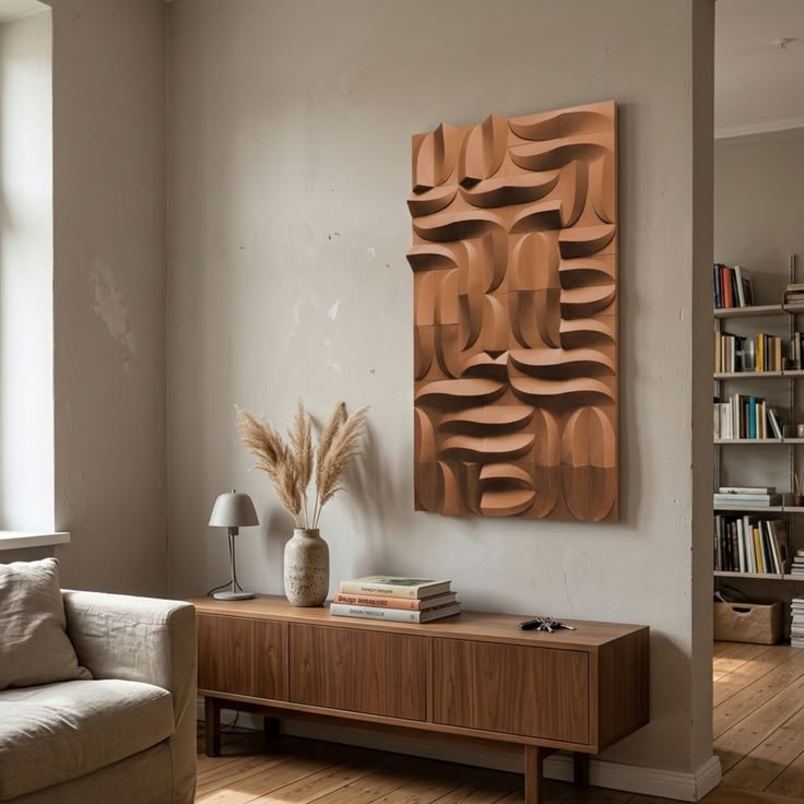 Brown Abstract 3D Wood Relief Wall Art