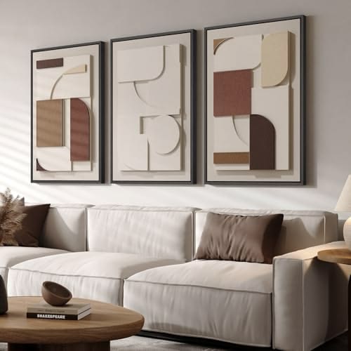 Brown & Beige Geometric 3D Wall Art Set of 3