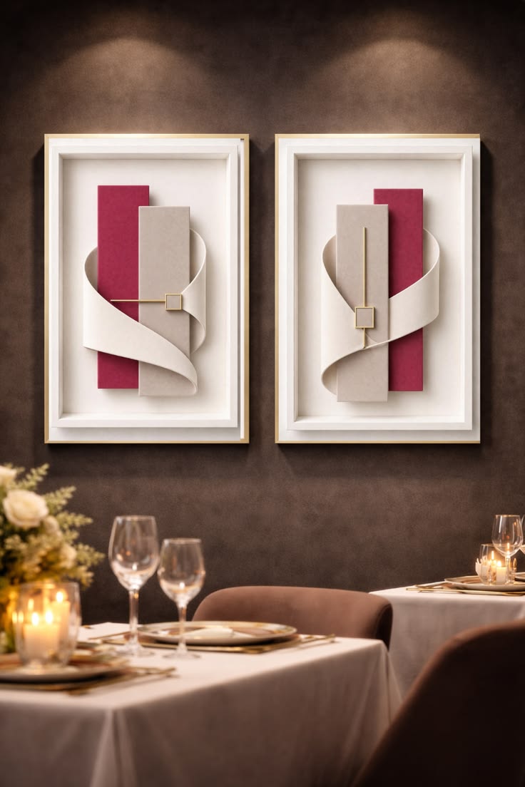 Contemporary Burgundy & Ivory Abstract Wall Art