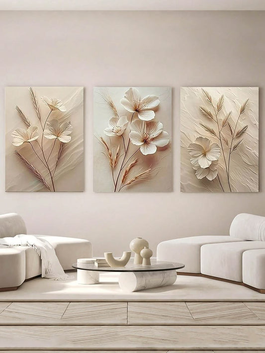Elegant Ivory Floral 3-Piece Wall Art