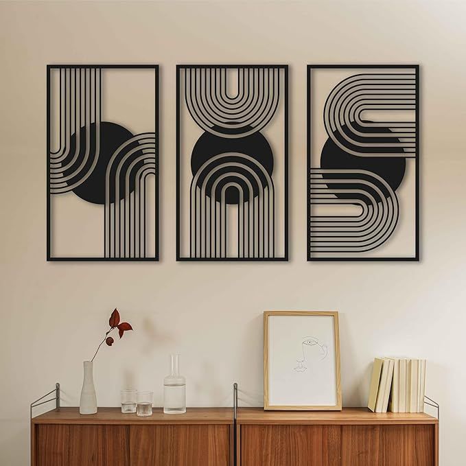 Green & Black Botanical Geometric Wall Art Set of 3