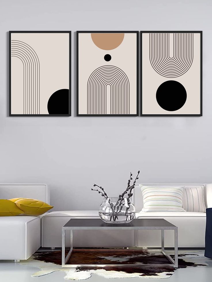 Minimalist Black Arch & Circle Wall Art Set of 3