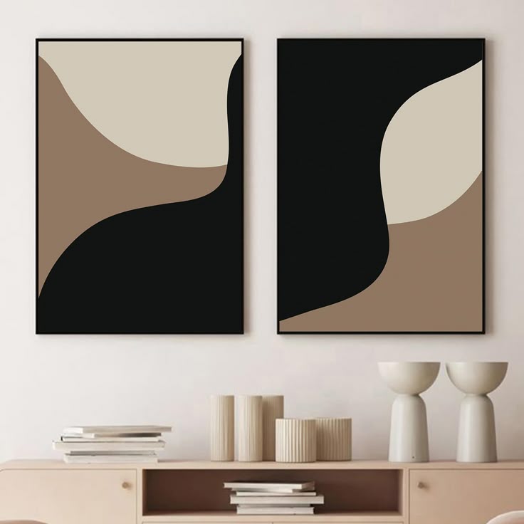 Modern Black & Beige Abstract Wall Art Set of 2
