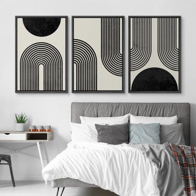 Modern Black & White Abstract Wall Art Set of 3