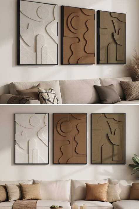 Modern Neutral Abstract Sculptural Wall Art Set of 3