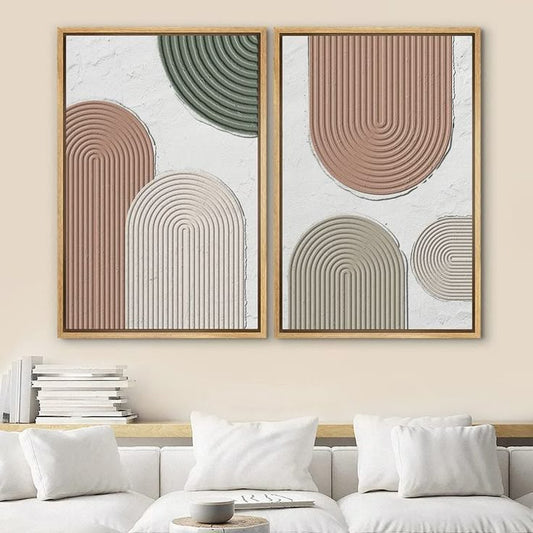 Modern Sage Green Abstract Circle Wall Art Set of 2