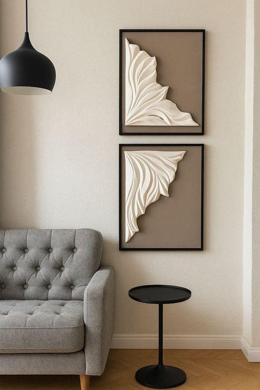 Neutral Abstract 3D Relief Wall Art Set of 2