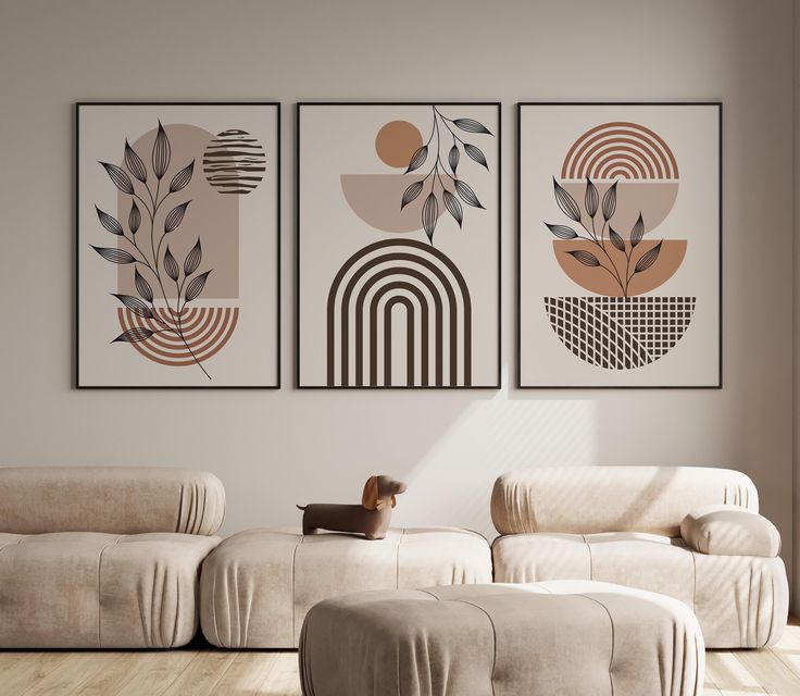 Neutral Boho Geometric Wall Art Set of 3