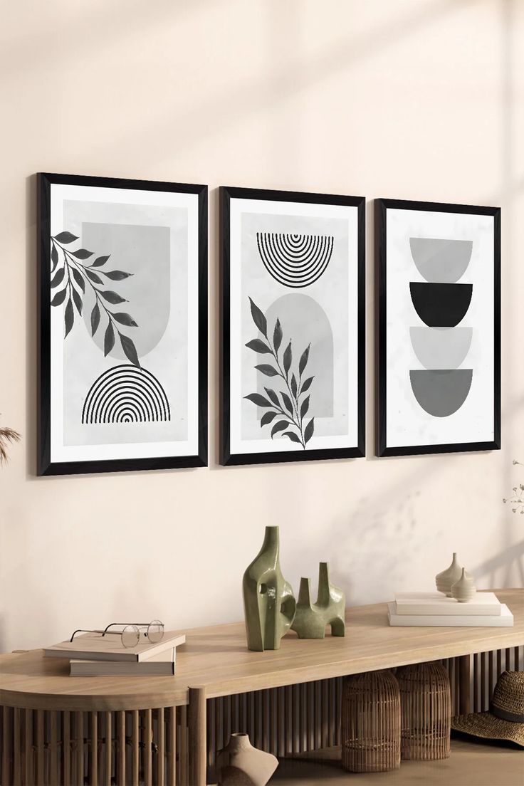 Neutral Botanical Geometric Wall Art Set of 3