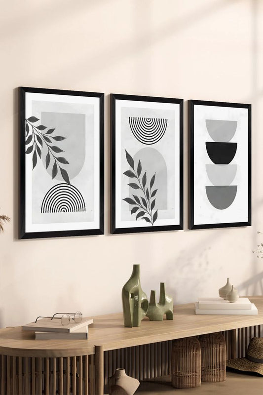 Neutral Botanical Geometric Wall Art Set of 3