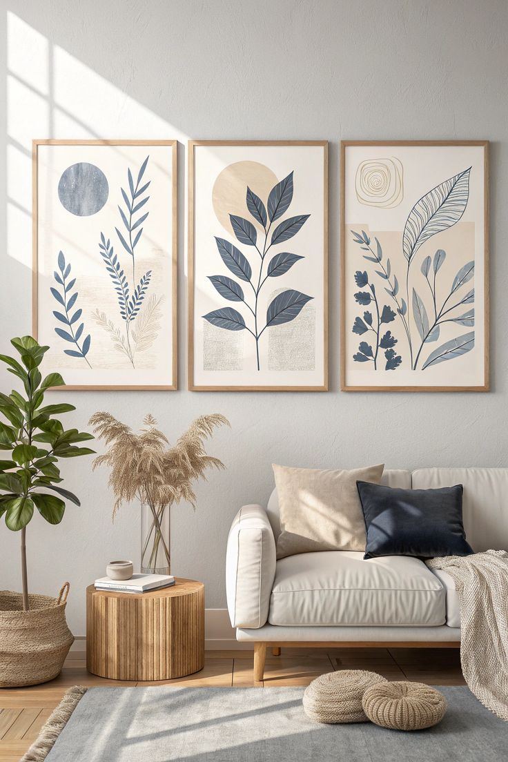 Neutral Botanical Leaf Wall Art – Set of 3