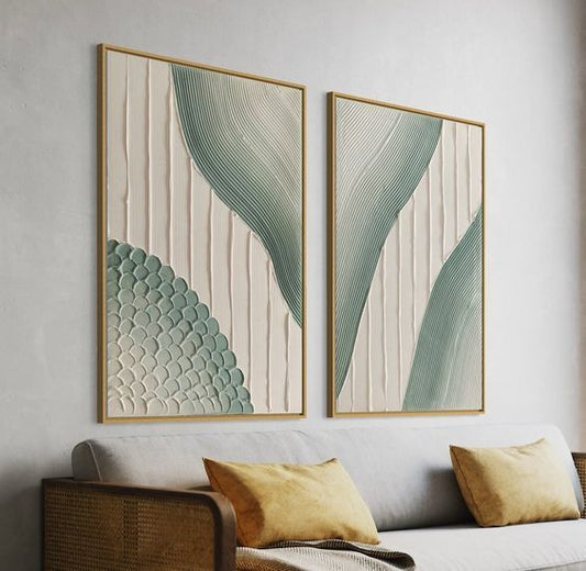 Sage Green & Cream Abstract Textured Wall Art Set of 2