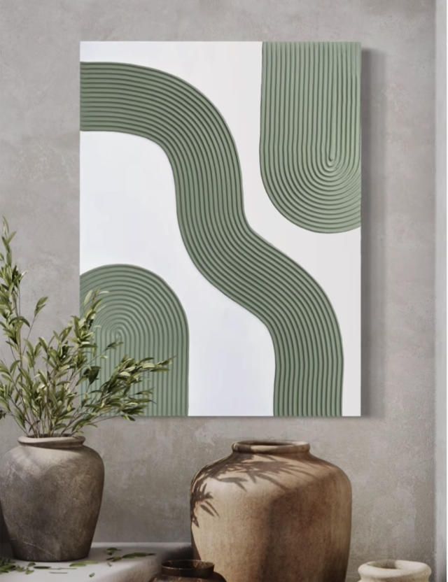 Textured Sage Green Abstract Arch Wall Art