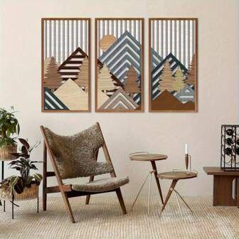 Walnut Brown Botanical Circle Wall Art Set of 3